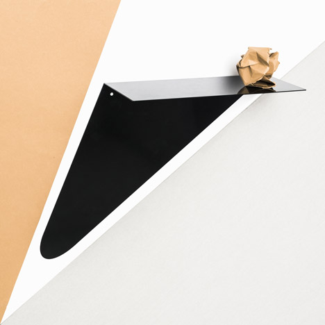 Sombra, a metallic shelf that reminds us of sunny days by mimicking a long shadow, by Catarina Carreiras