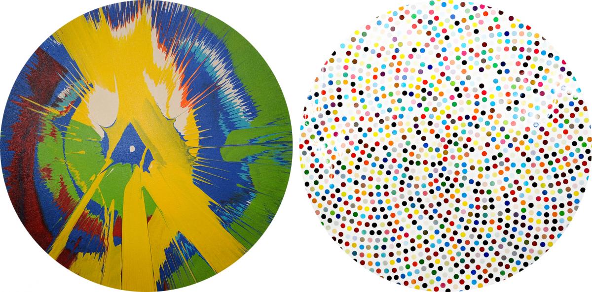 The spin and spot paintings that Science Ltd say are fakes. Images courtesy of the New York County DA's Office