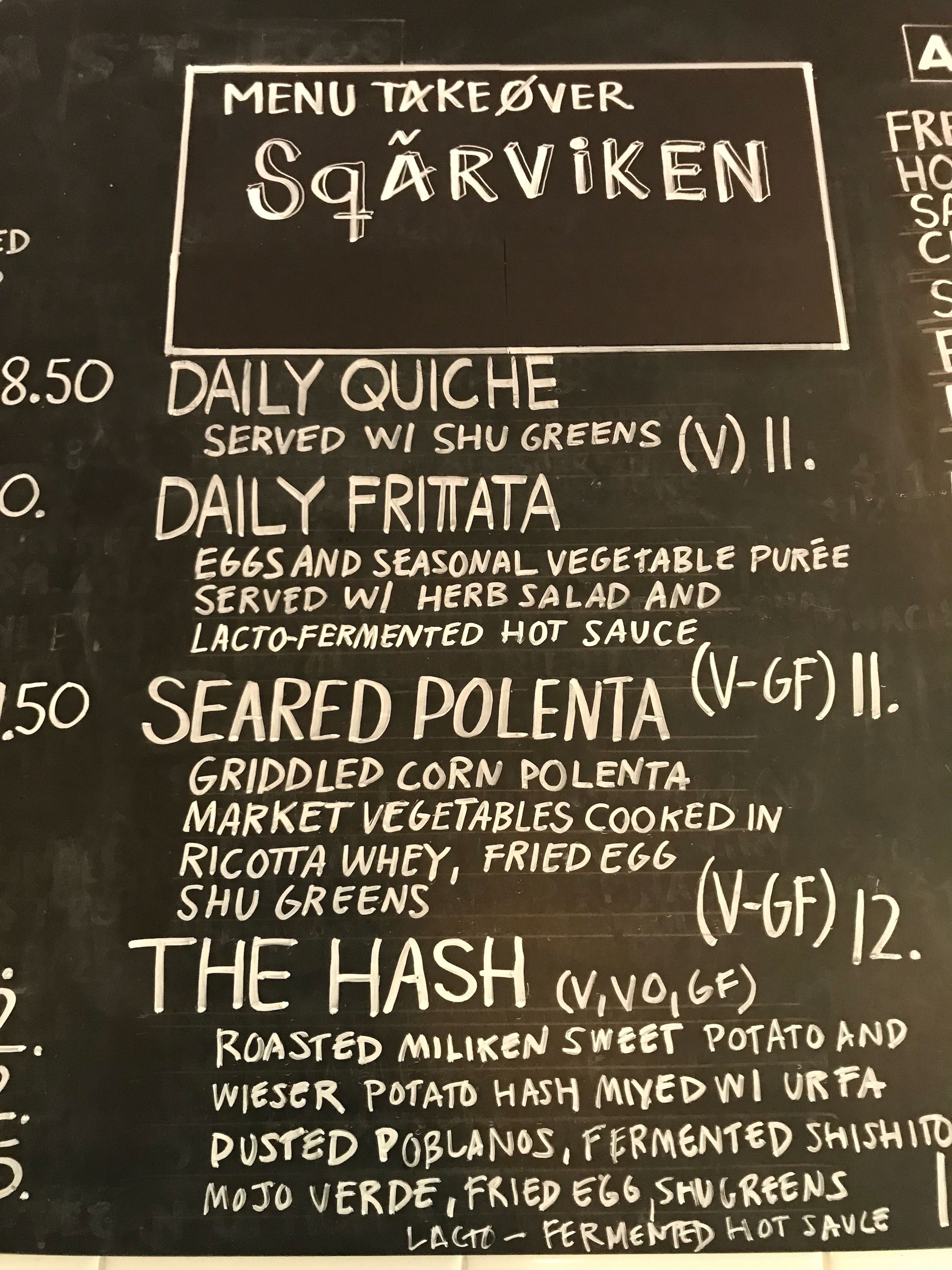 Sqirl's menu board for Nilsson's guest appearance