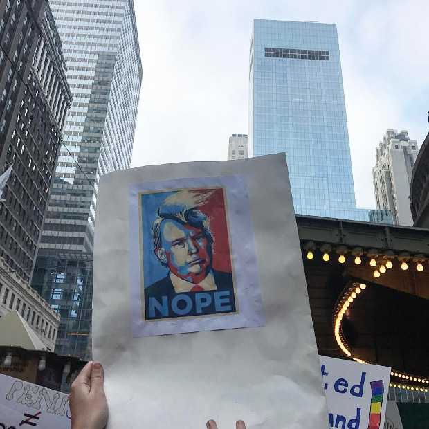 Stephen Shore's photograph of the Women's March, New York, January 2017. Image courtesy of Shore's Instagram