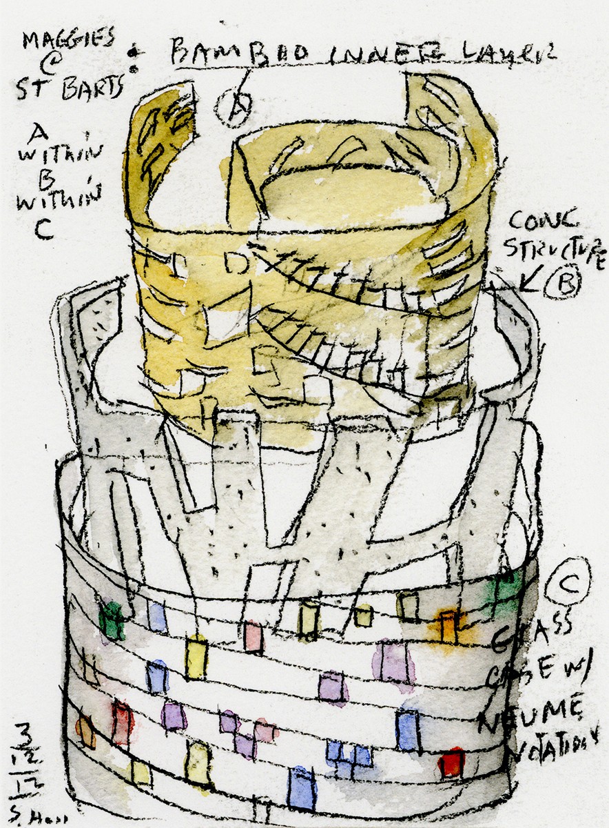 Steven Holl's watercolour draft for his Maggie's Centre. Image courtesy of Stevenholl.com