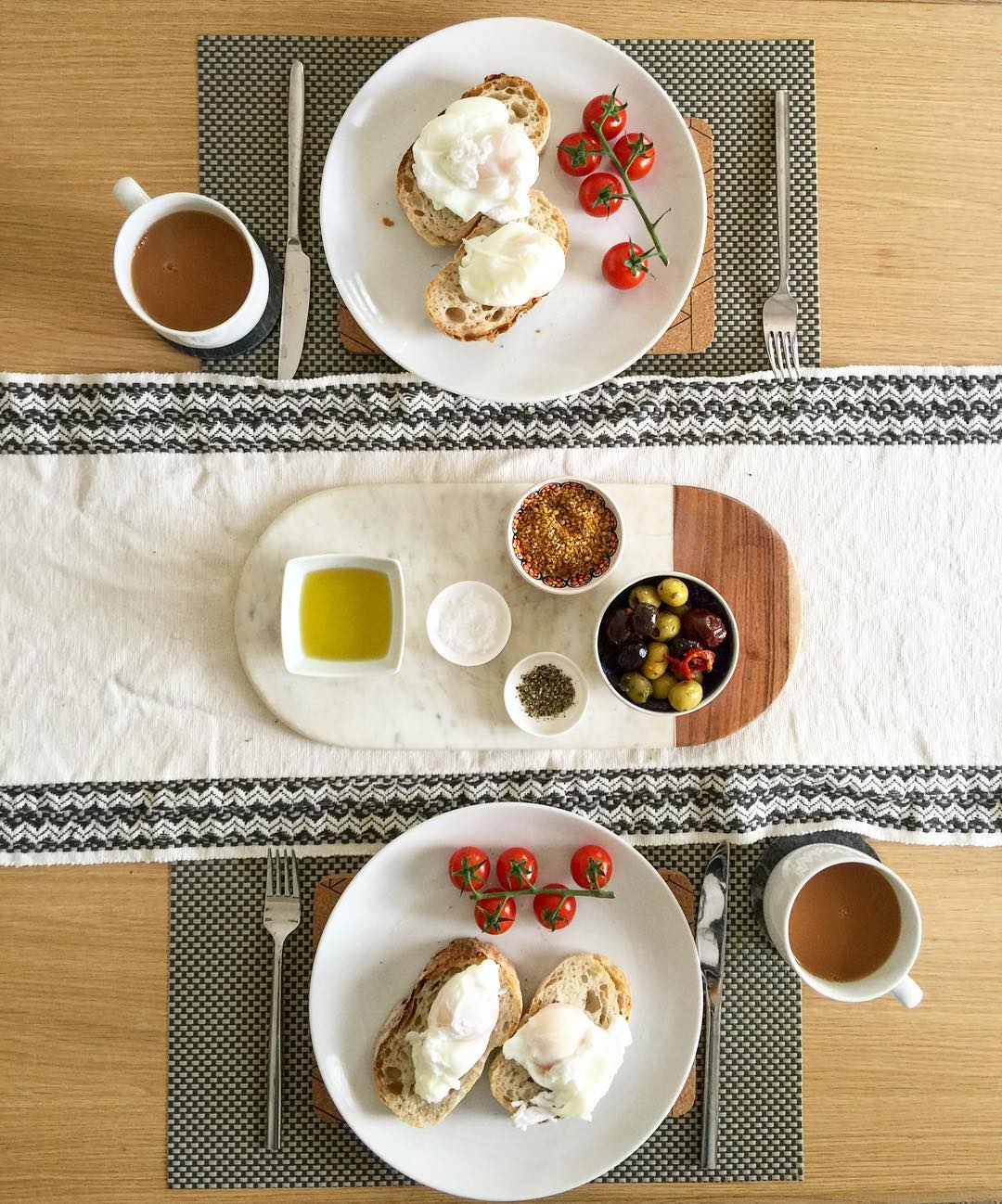 An almost symmetrical lunch set up, with props. Image courtesy of Eve O'Sullivan's Instagram (eve_osullivan)
