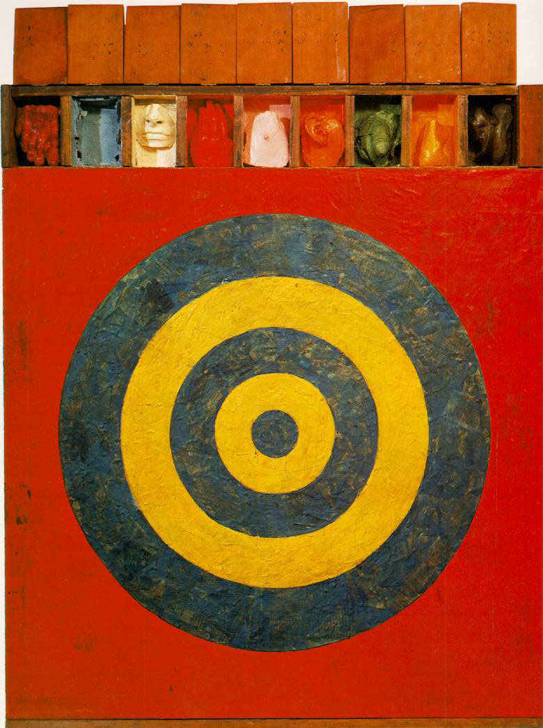 What kind of symmetry best describes jasper johns’ 1955, target with four faces?