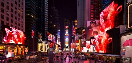 The Square's January artwork: Taxiplasm & Jonathan Henry, Stasis, 2012.  Photograph by James Ewing for the Times Square Alliance, 2013