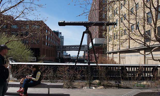 Elmgreen & Dragset telescope sculpture for Panorama, on the High Line. Image courtesy of the High Line.
