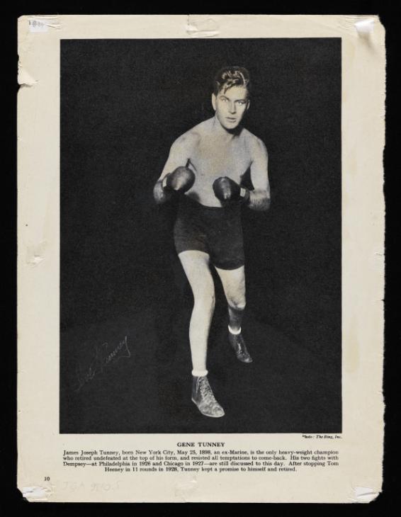 Extract from unidentified boxing magazine with photograph of Jack Dempsey and Gene Tunney. From the Francis Bacon Archive at the Tate. Image courtesy of the Tate. The document forms part of the AnnoTate project.
