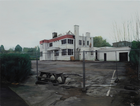 George Shaw, <em>The Age of Bullshit<em> (2010) Humbrol enamel on board