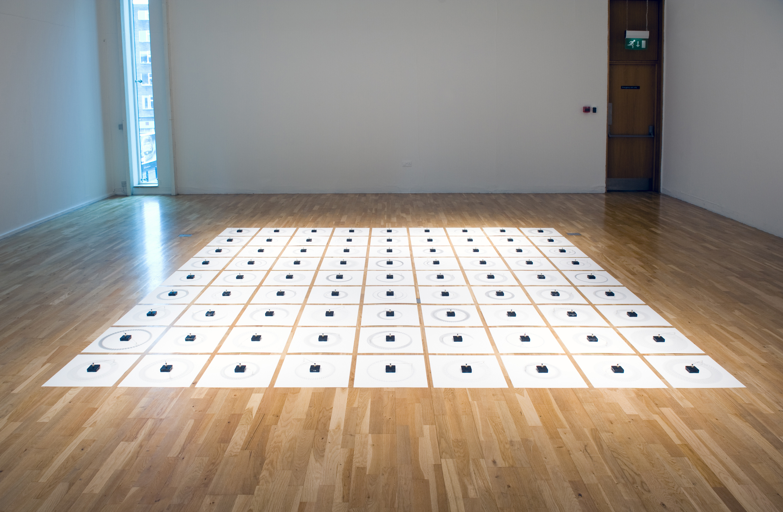 Timecasting, 2013, quartz clock movements, batteries, brass, steel, adhesives, graphite and paper
