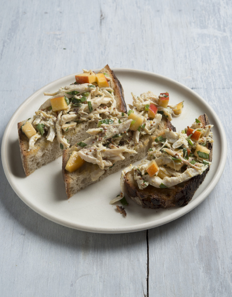 Poached Chicken Salad Toast with Peaches