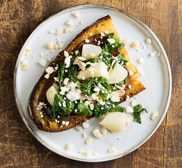 Hakurei Turnips, Poached Chicken and Apple Butter Toast
