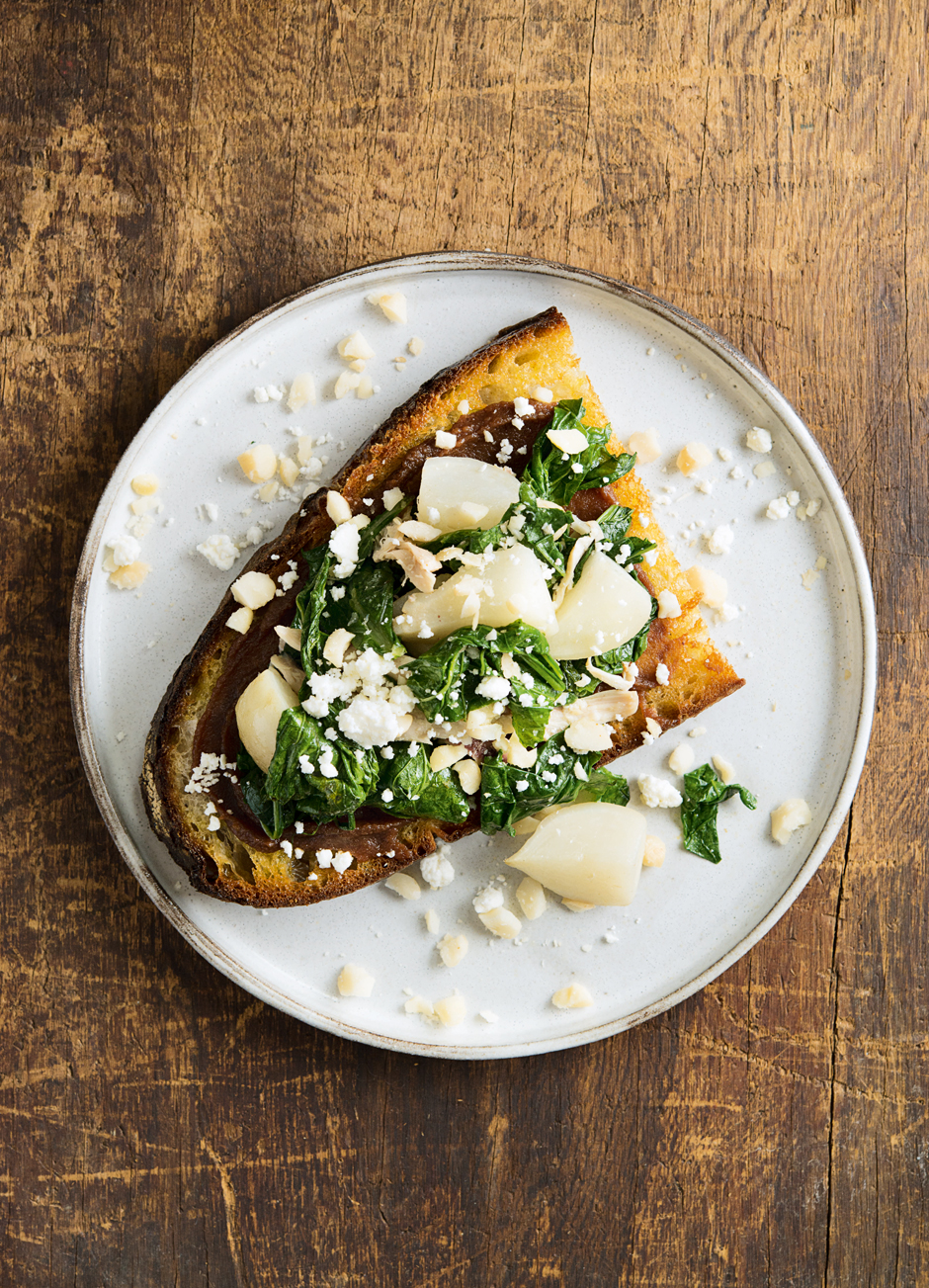 Hakurei Turnips, Poached Chicken, and Apple Butter Toast (Hugh Acheson)