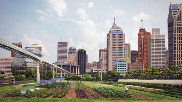 Detroit reimagined as an urban farm by 2050, from The World We Made