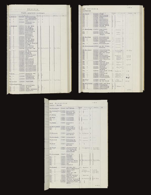 Pages from the V&A's Degenerate Art inventory 