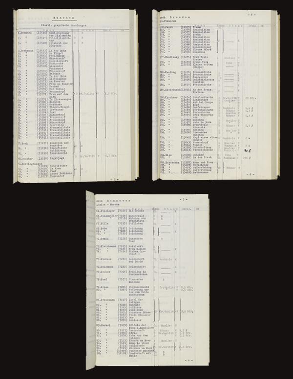 Pages from the V&A's Degenerate Art inventory