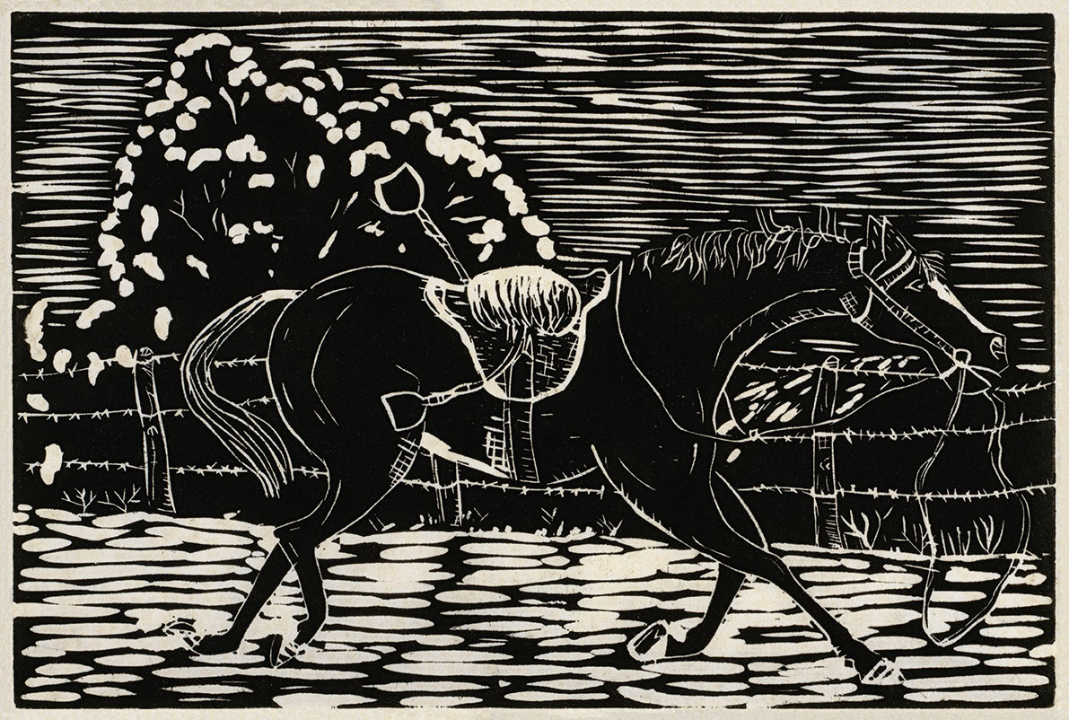 Runaway Horse, linocut (1936) by Lucian Freud