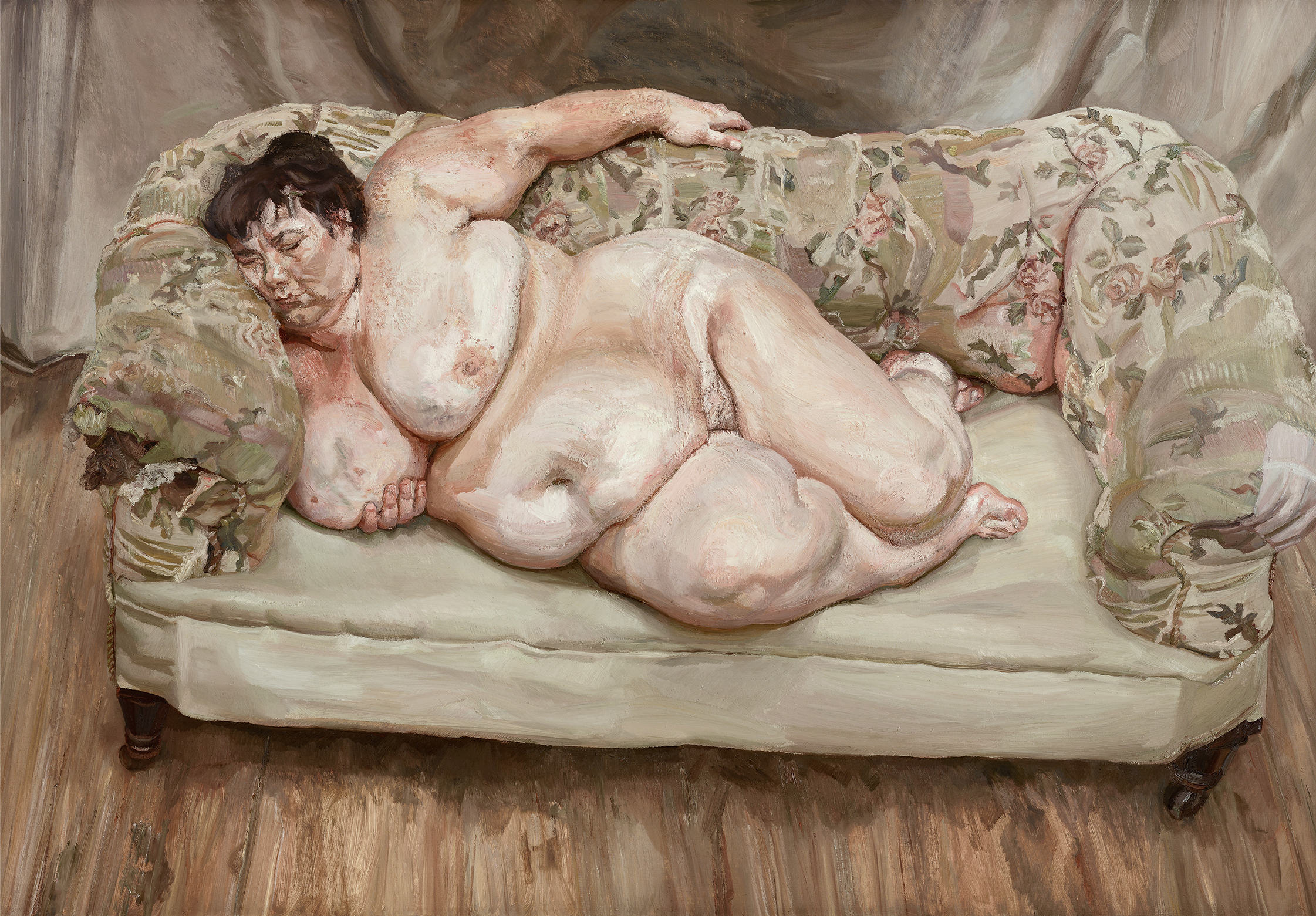 Lucian Freud, Benefits Supervisor Sleeping, 1995, oil on canvas, 151.3 × 219 cm, 59½ × 86¼ in. © The Lucian Freud Archive / Bridgeman Images; photography by John Riddy (volume 2, pages 176-177)