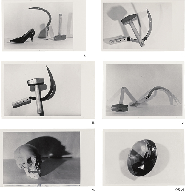 Six gelatin silver prints of Warhol's still lifes, including his Hammer and Sickles (1976-78) in Anya Hindmarch's Sotheby's sale. Image courtesy of Sotheby's