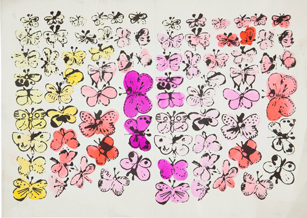 Happy Butterfly Day, offset lithograph with hand-coloring on paper, Executed circa 1955 - Andy Warhol