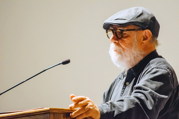 Paul McCarthy speaking at Whitman College, February 2016. Photograph by Anna Dawson