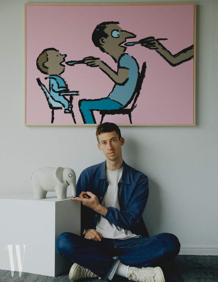 Jean Jullien with one of his paintings. © W Korea, Jongha Park